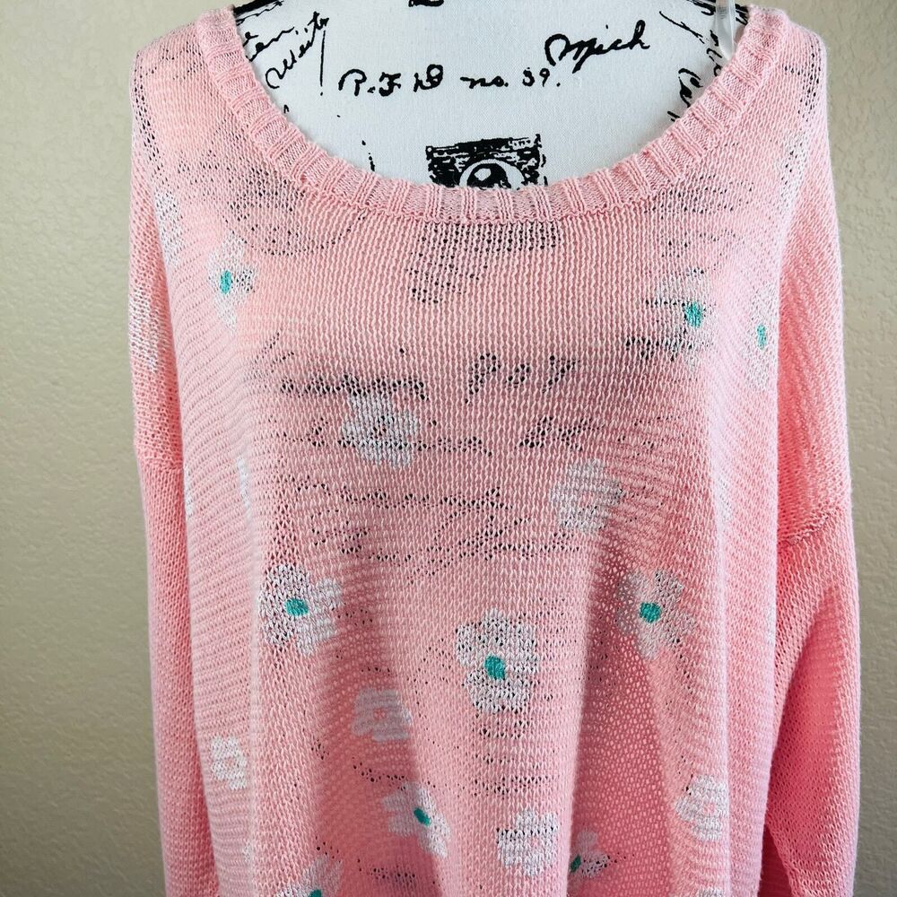 Mine Girly Daisy Print Long Sleeve Corset Back Knit Pullover Sweater Top Edge 3X - Picture 8 of 16